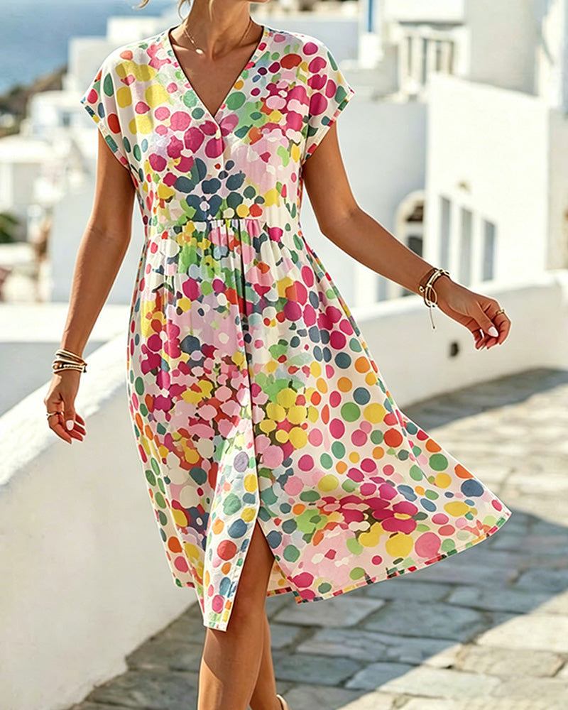 Polka Dot Print Wrap Front Midi Dress