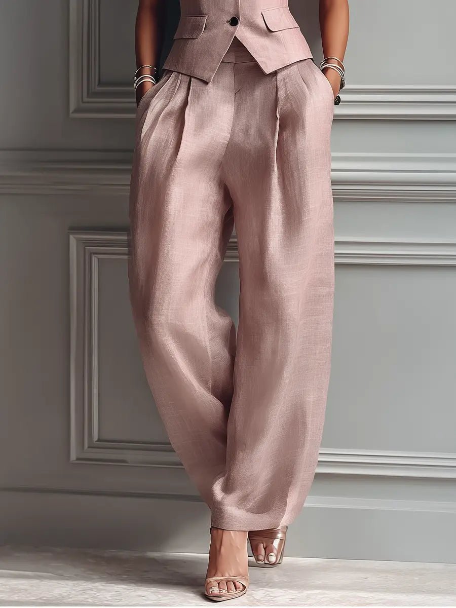 Tailored Sleeveless Vest and Wide Leg Trouser Suit Set