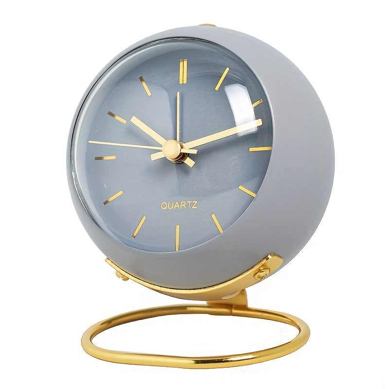 Round Quartz Desk Clock with Gold Ring Stand
