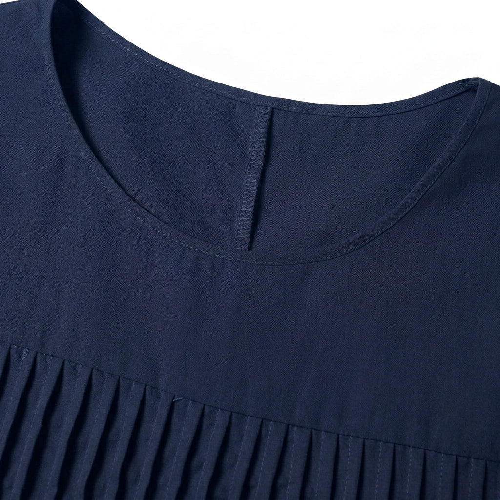 Pleated Front Midi Dress – Short Sleeve Pocket Casual Style
