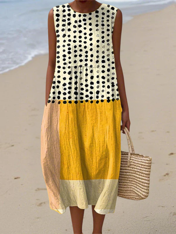 Robe midi sans manches à imprimé abstrait, avec poches latérales