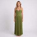 Olive Green Halter Maxi Dress Women’s Pleated Occasion Dress