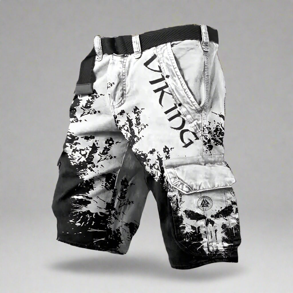 Graphic Print Cargo Shorts with Skull Detail