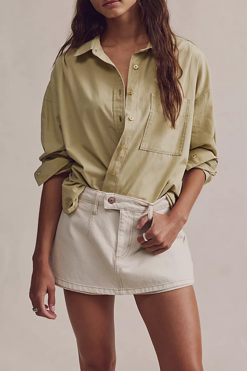 Oversized Button-Down Shirt with Chest Pocket