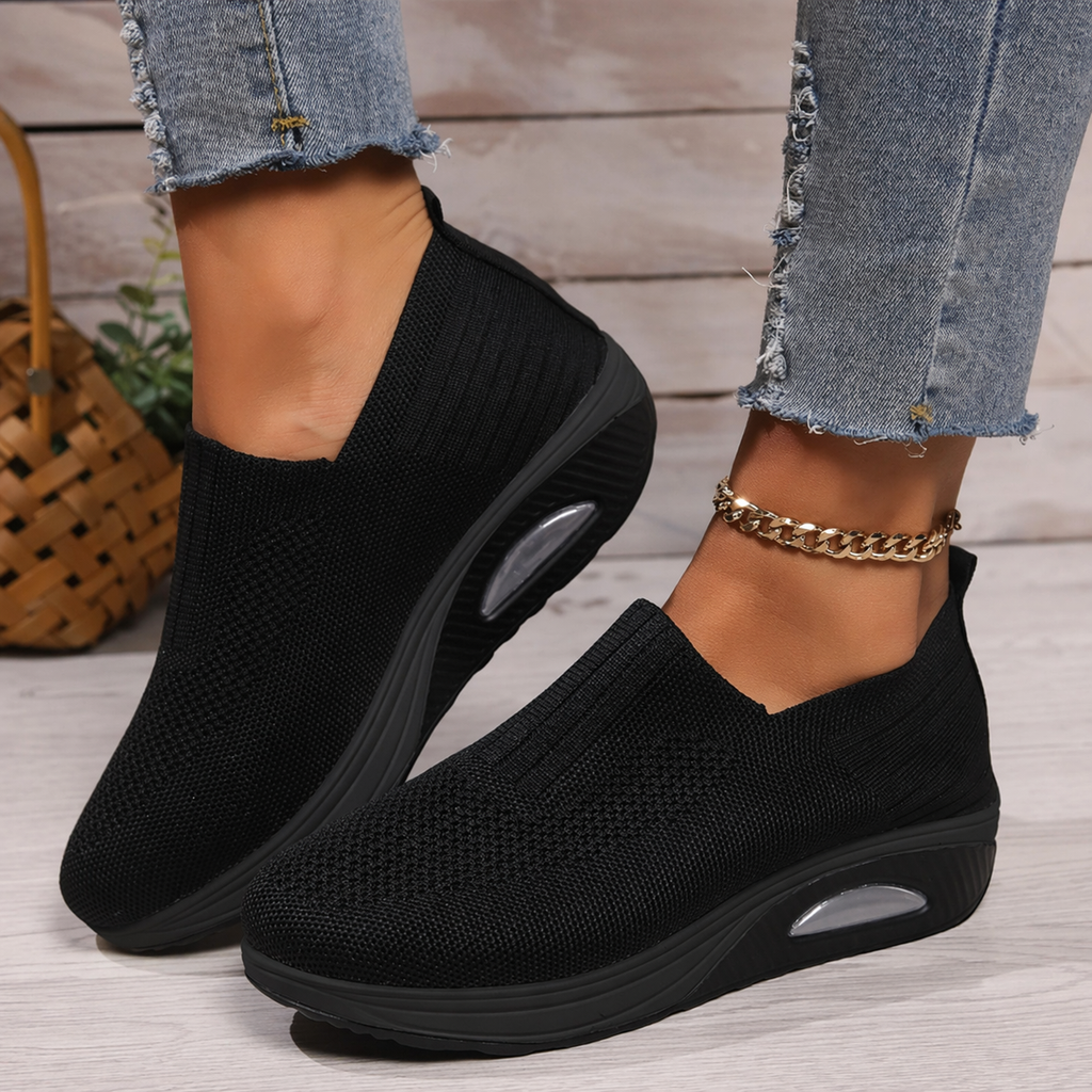 Knit Slip-On Platform Sneakers with Air Cushion Sole