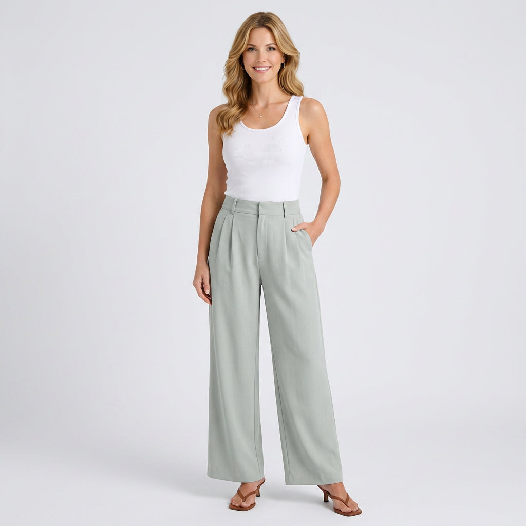 Women’s High Waisted Wide Leg Pants – Tailored Pleated Trouser Style