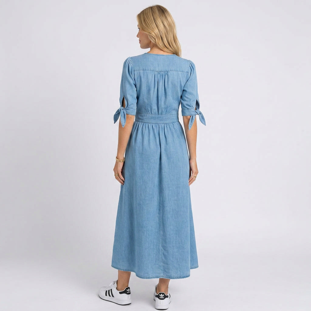 Maxi Dress – Button Front Tie Sleeve Casual Style