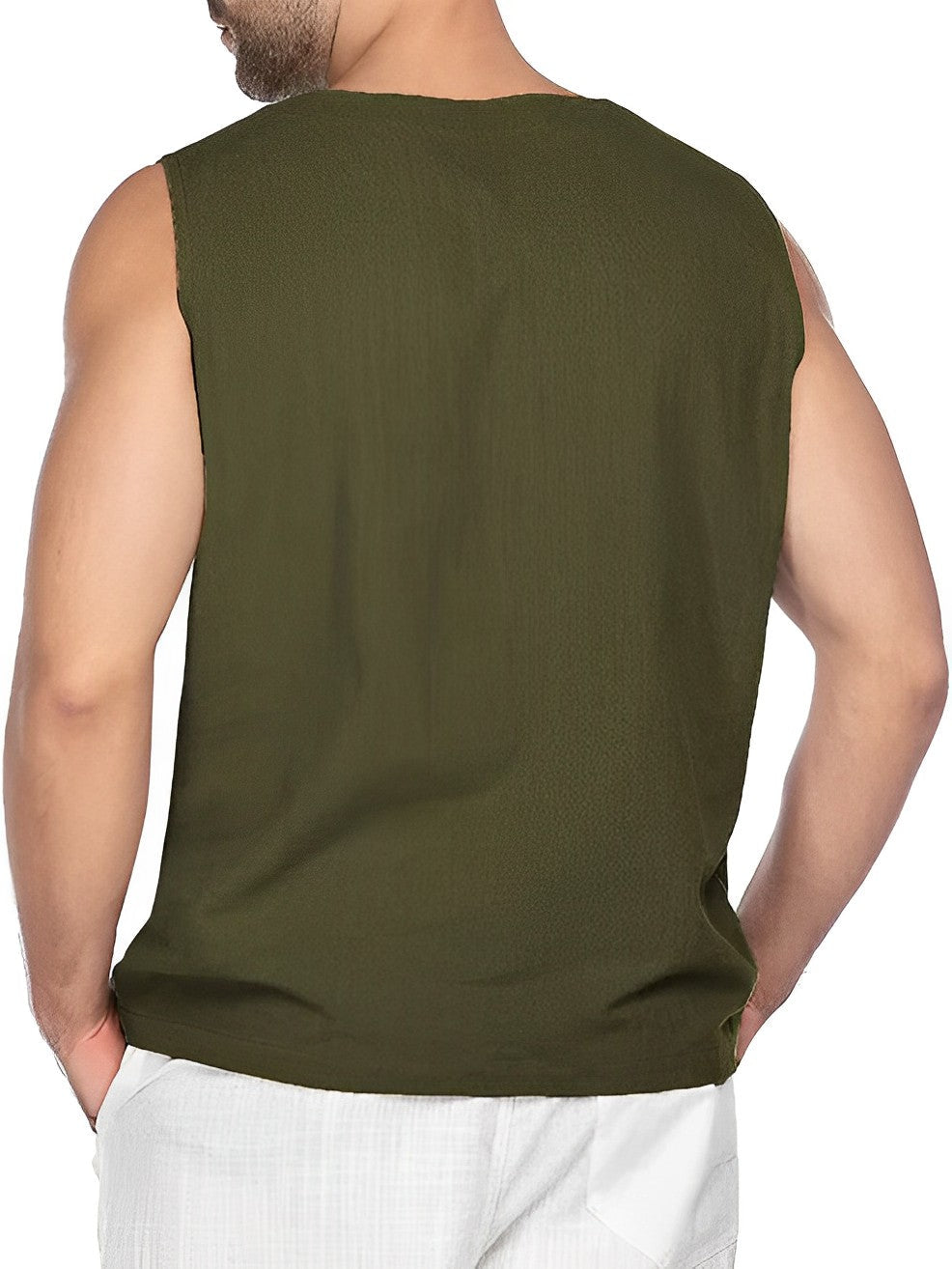 Sleeveless Lace-Up Tank Top with Chest Pocket