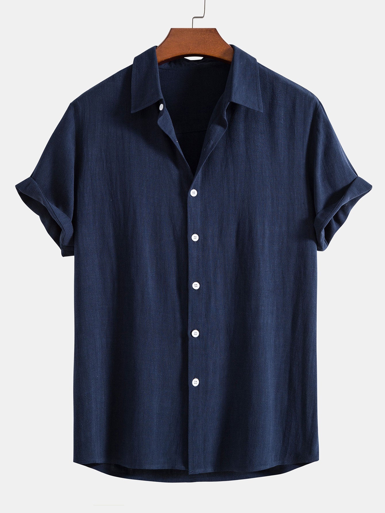 Chemise à manches courtes en mélange de lin avec col classique