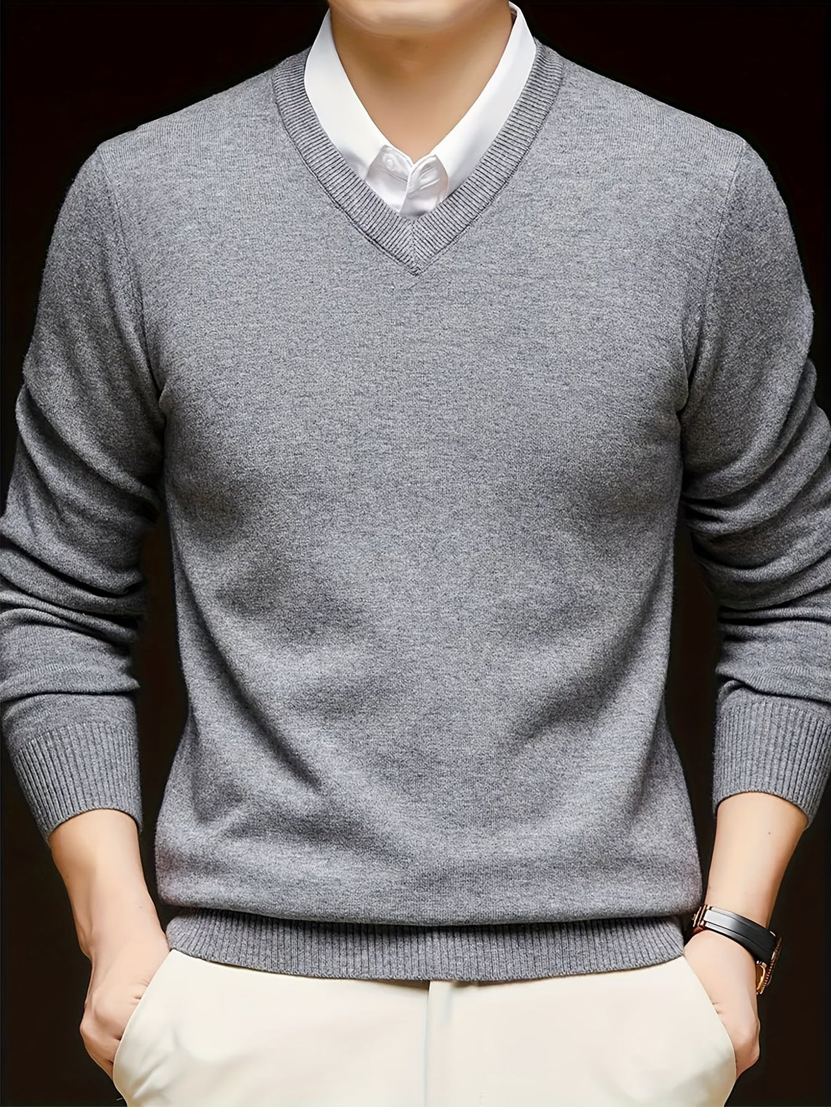 Men's Fine Knit V-Neck Pullover Sweater