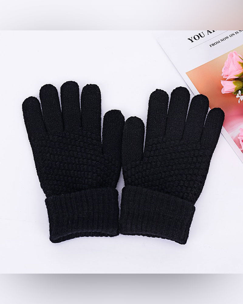 Women's textured knit gloves with ribbed cuffs and touchscreen fingertips