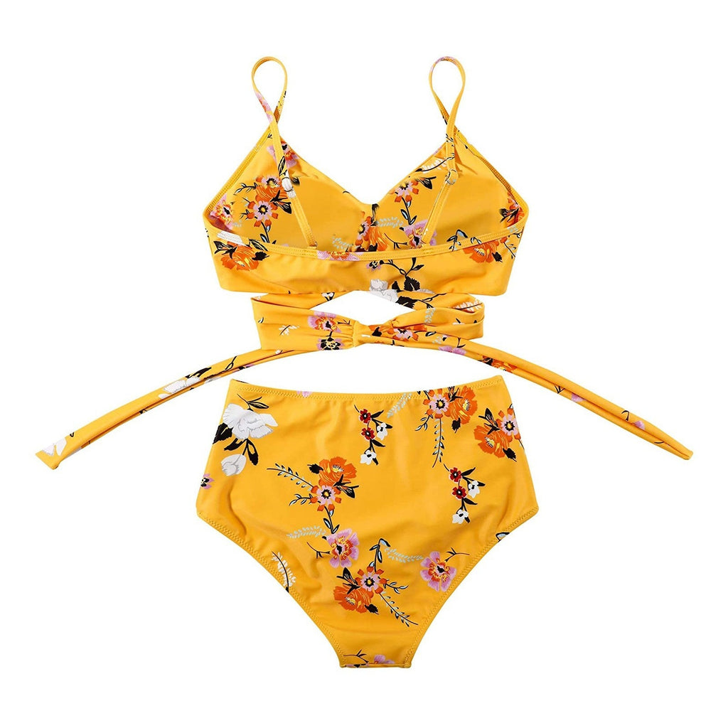 Floral Print Twist Front High-Waisted Bikini Set