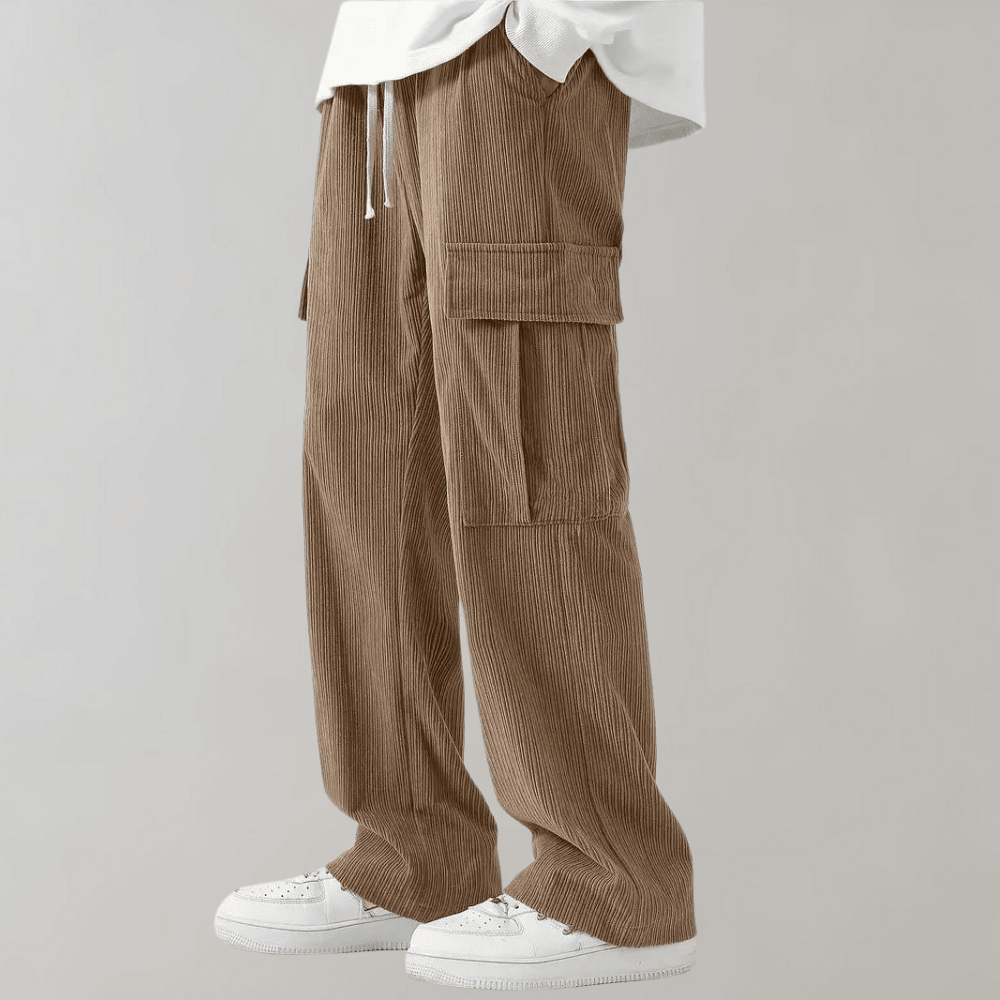 Pantalon cargo en velours côtelé à jambes larges avec taille à cordon