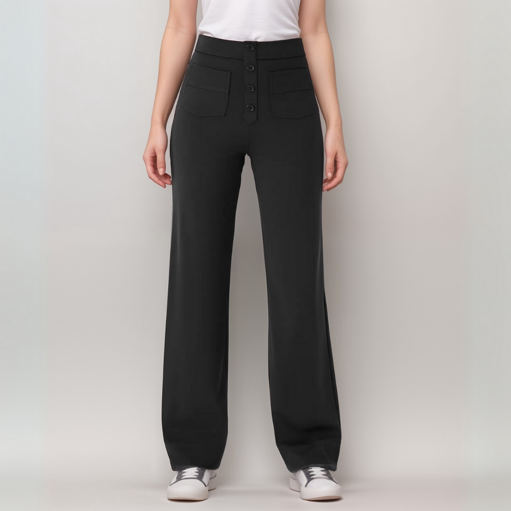 High-Waisted Wide Leg Trousers with Button Front