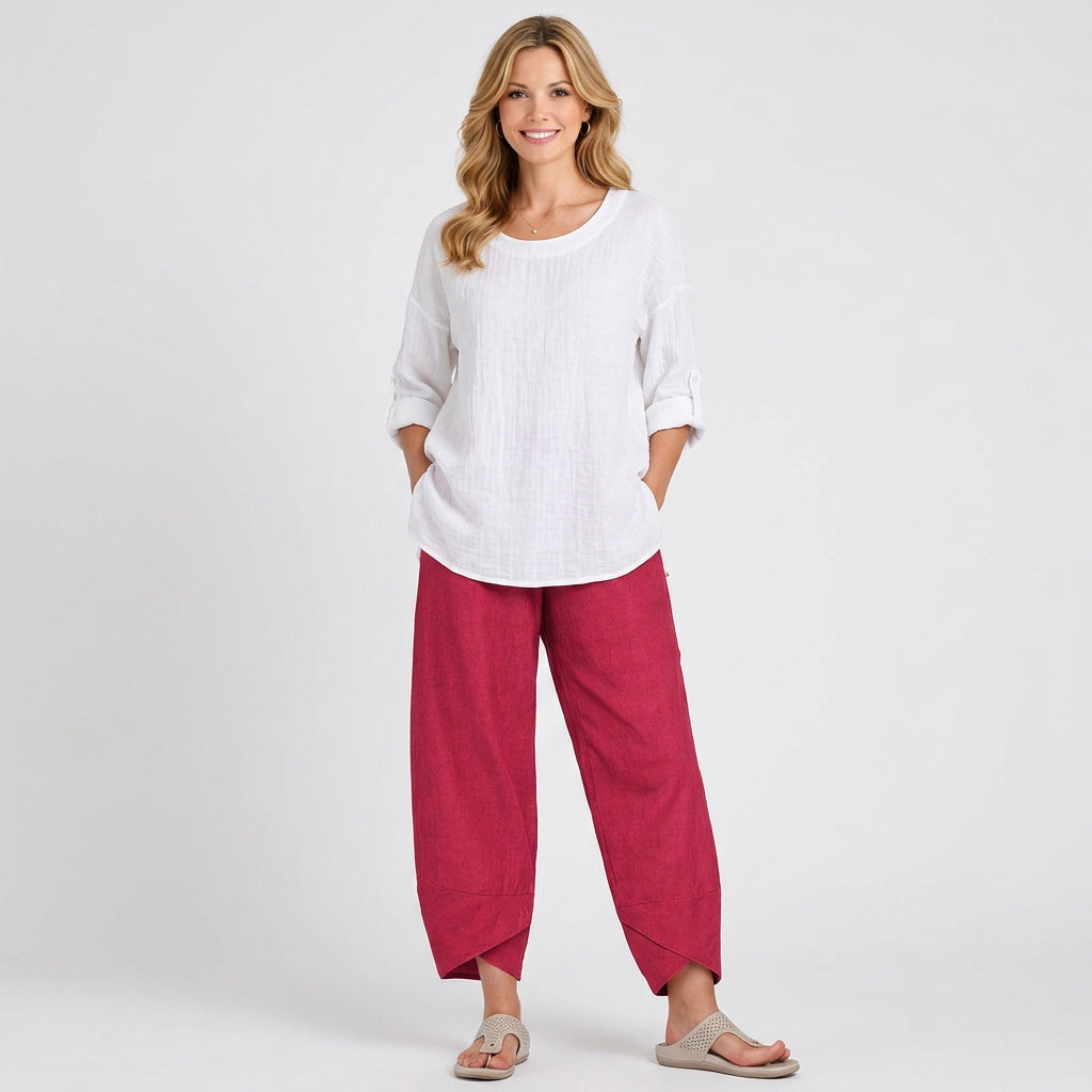 Women’s Cropped Wide Leg Pants – Pleated Tapered Ankle Style