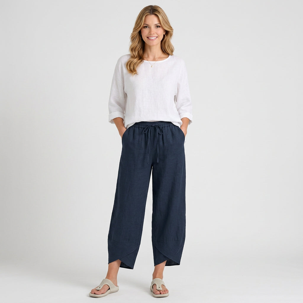 Women’s Cropped Wide Leg Pants – Pleated Tapered Ankle Style