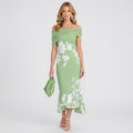 Floral Off Shoulder Midi Dress – Ruched Neck Occasion Style