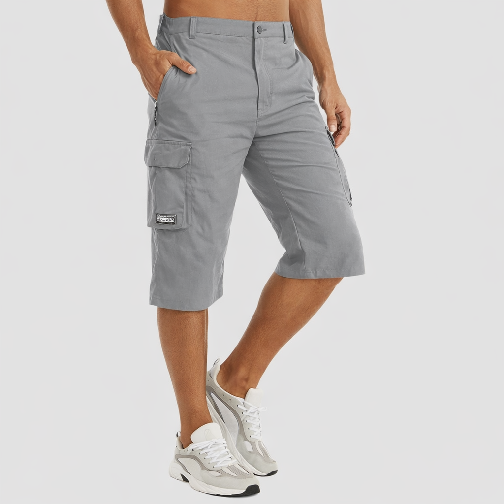 Quick-Dry Below-Knee Cargo Shorts with Zip Pocket