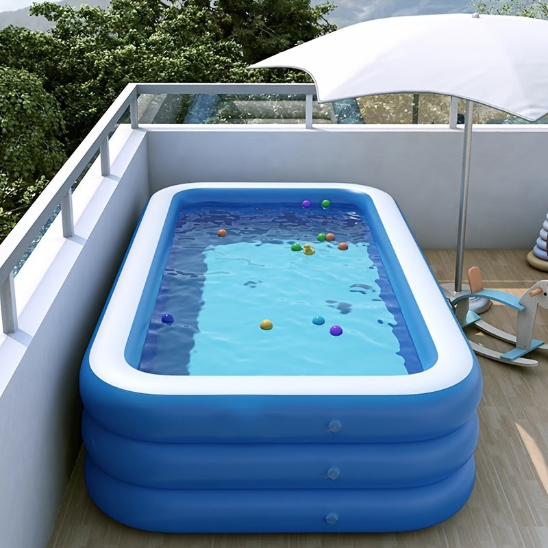 Inflatable Rectangular Family Swimming Pool with 3-Ring Design