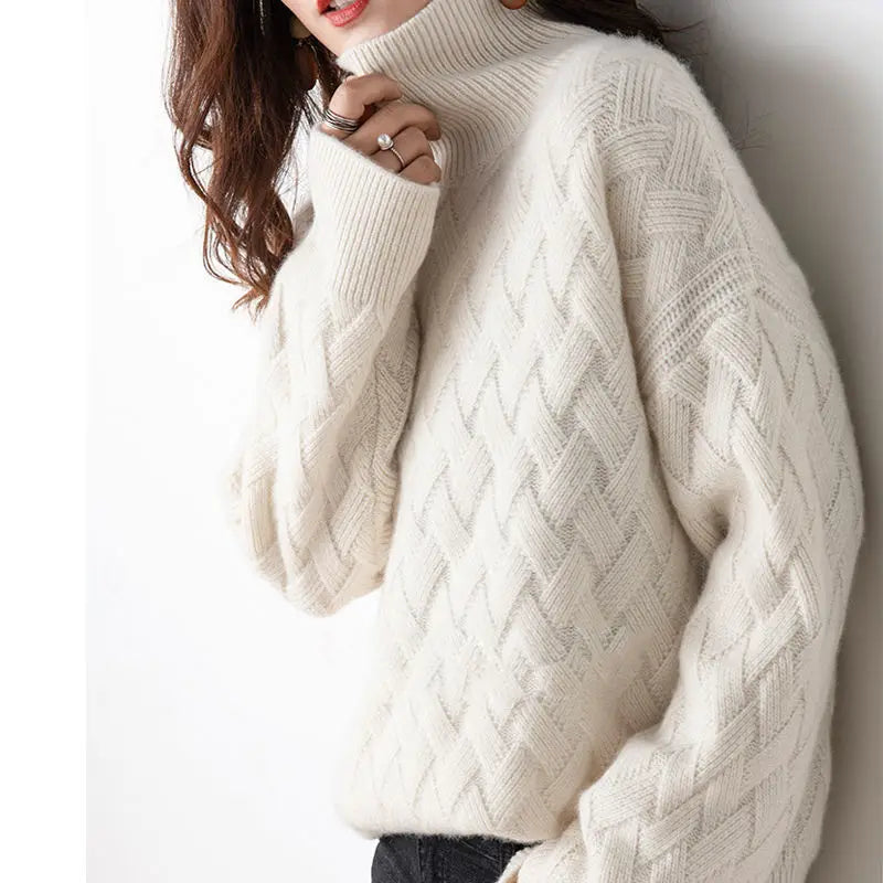 Women's Oversized Turtleneck Cable Knit Sweater