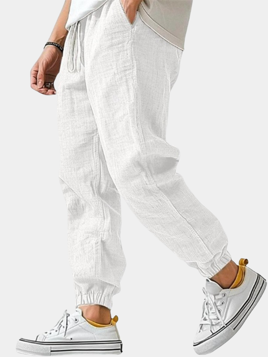 Linen Jogger Trousers with Elasticated Ankle Cuff