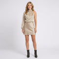 One Sleeve Mini Dress Women’s High Neck Satin Look Dress
