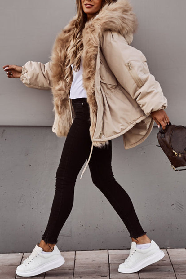 Women's Faux Fur Trim Hooded Puffer Jacket