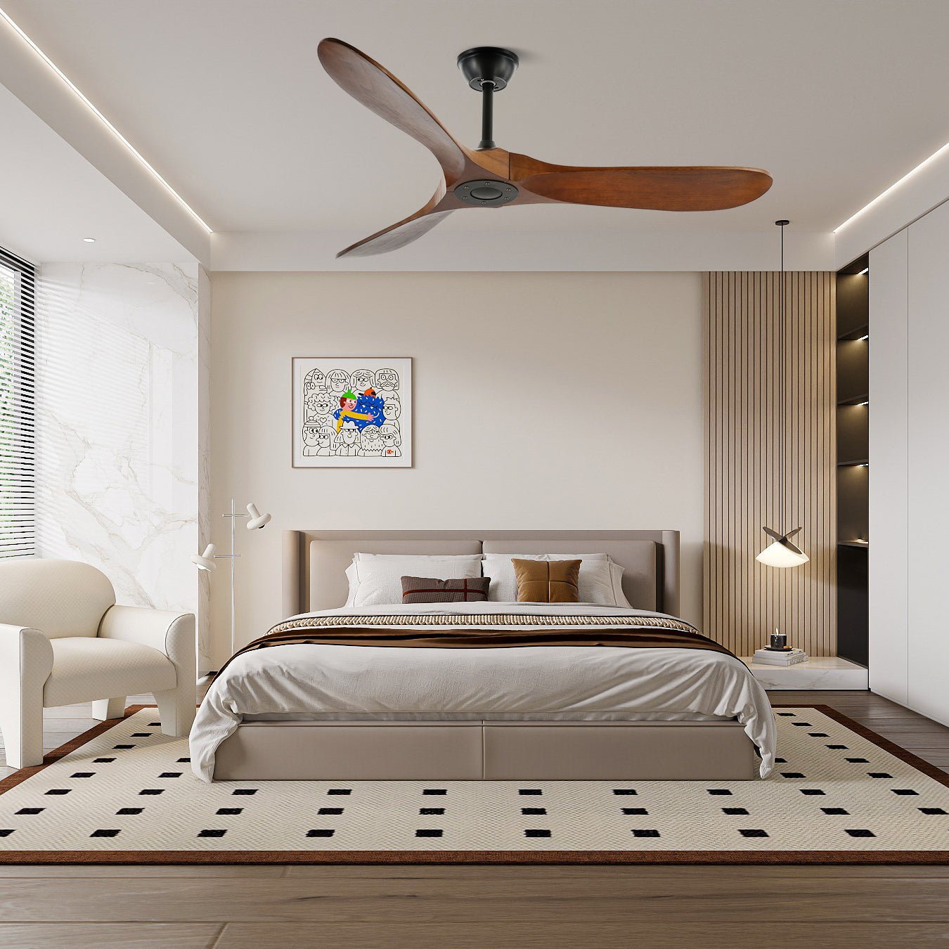 Wooden 3-Blade Ceiling Fan with Remote Control