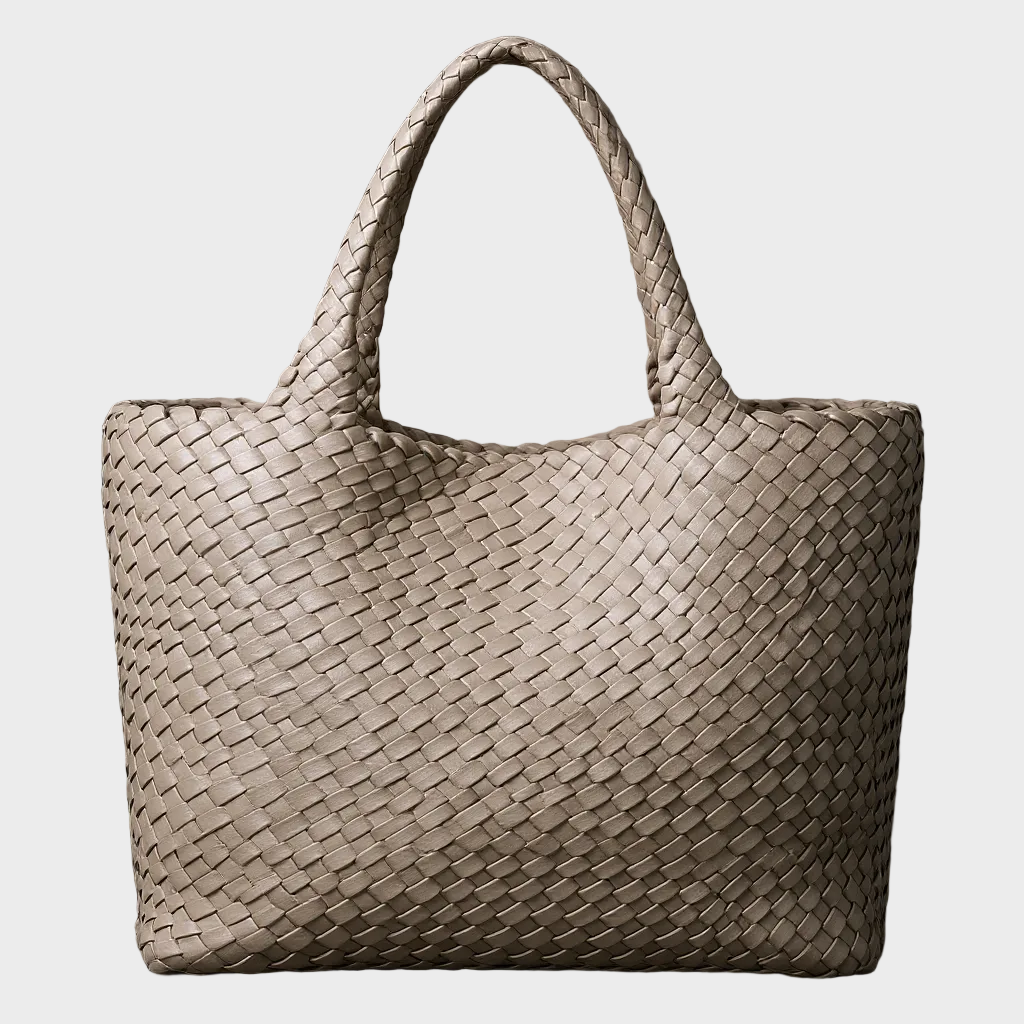 Women's woven tote bag with braided shoulder handles