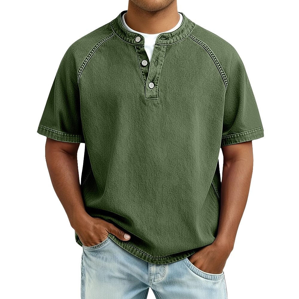 Oversized Washed Henley T-Shirt with Raglan Sleeves