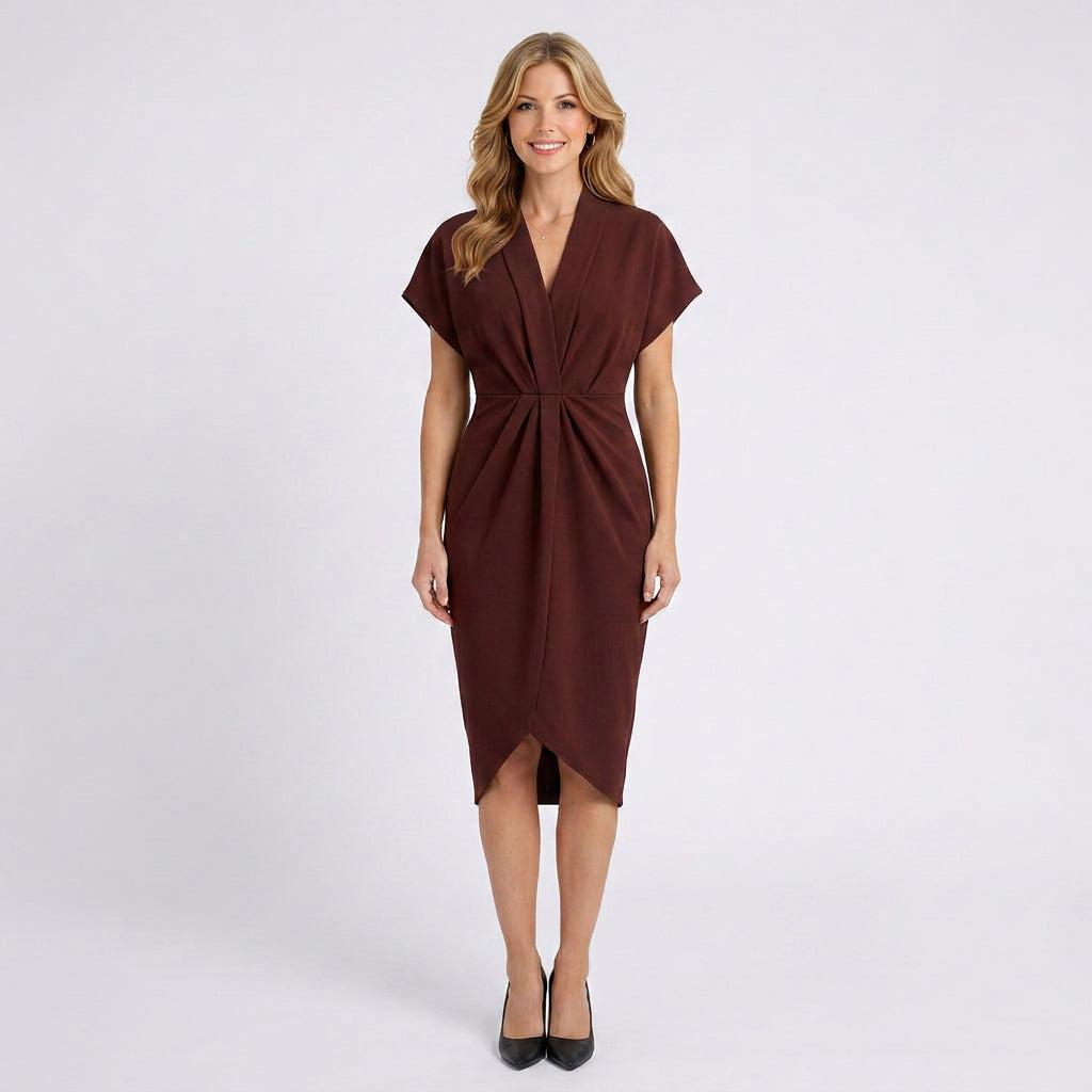 Wrap Midi Dress Women’s V Neck Short Sleeve Dress
