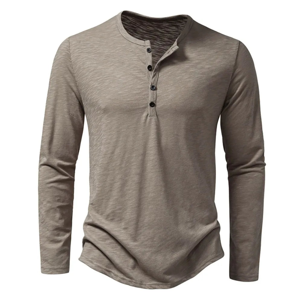 Men's Slub Cotton Long Sleeve Henley Shirt