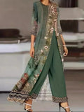 Floral Print Front-Split Maxi Tunic &amp; Trouser Set