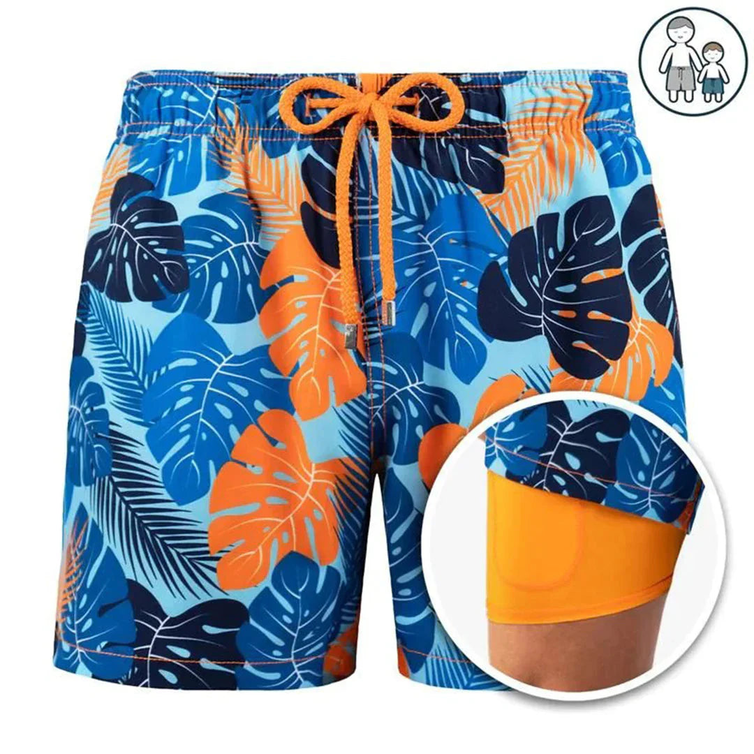 Tropical Print Quick-Dry Swim Shorts with Inner Lining