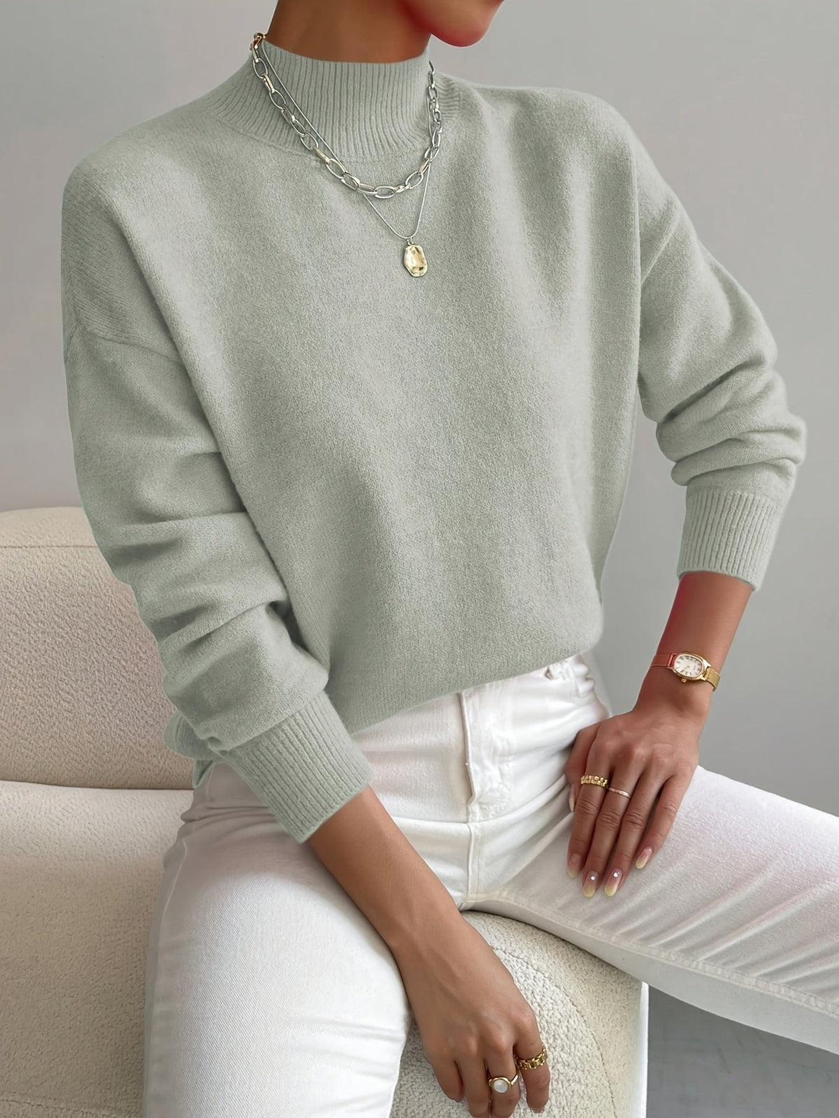 Women's Mock Turtleneck Relaxed Fit Long Sleeve Sweater