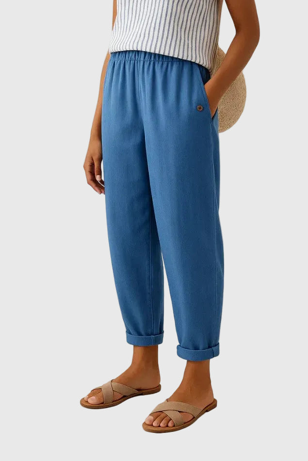 Relaxed Tapered Linen Trousers with Turn-Up Hem