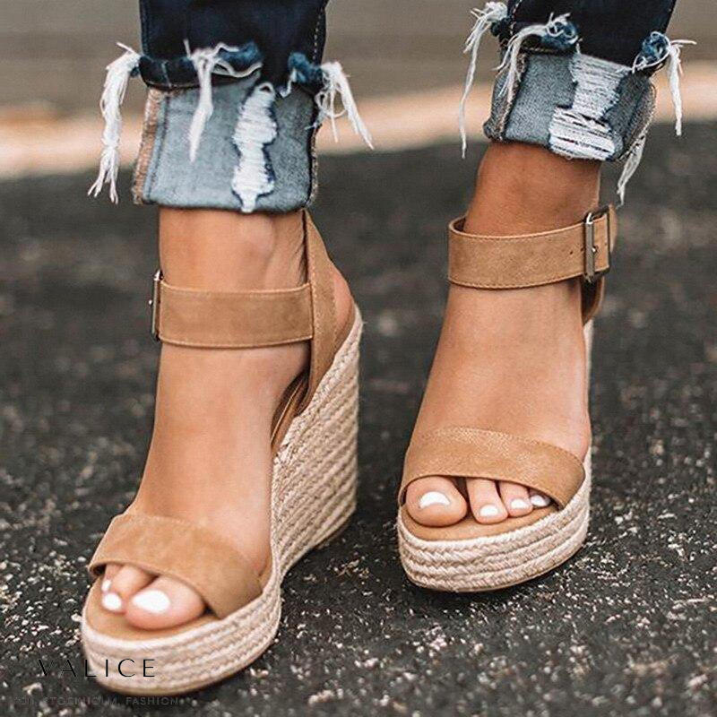 Espadrille Wedge Sandals with Ankle Strap Buckle