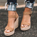 Espadrille Wedge Sandals with Ankle Strap Buckle