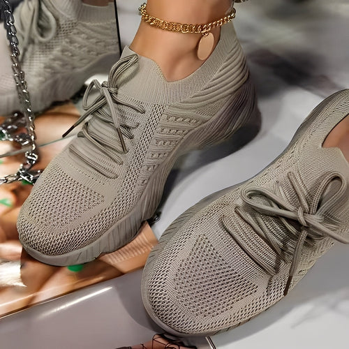 Knit Lace-Up Slip-On Sneakers with Sock-Fit Design