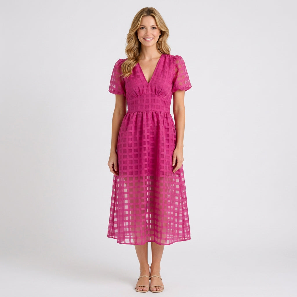 Cut-Out Check Midi Dress