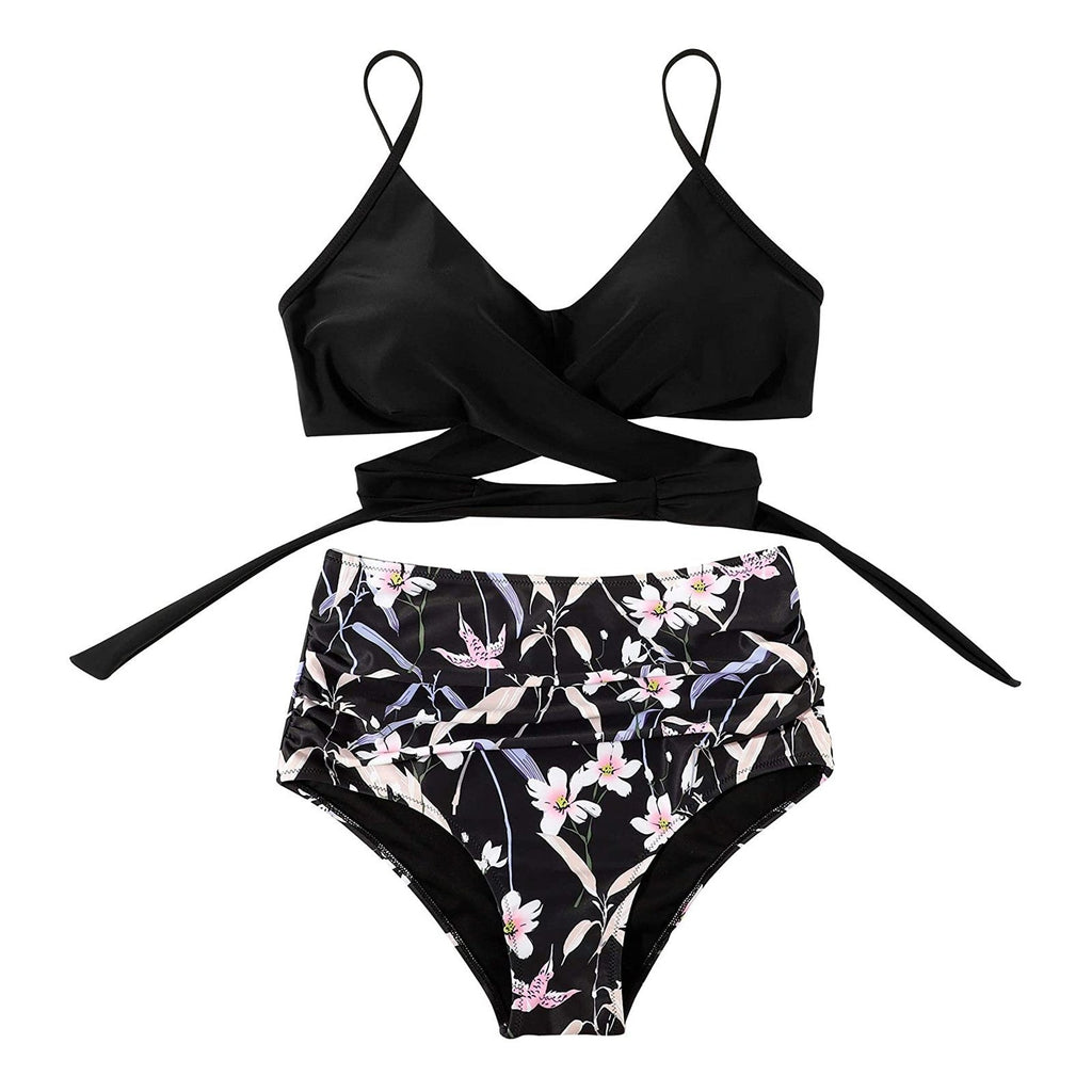 Floral Print Twist Front High-Waisted Bikini Set
