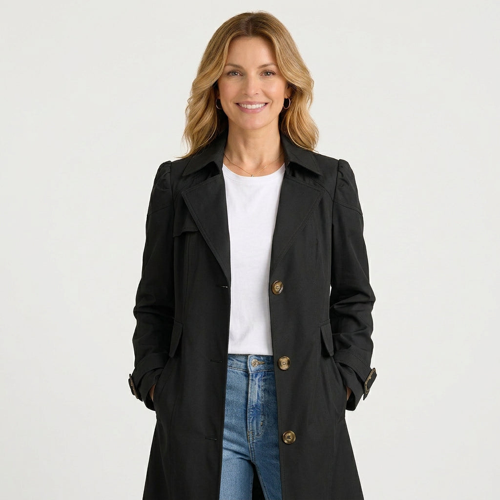 Women’s Single Breasted Trench Coat – Notched Collar Longline Style