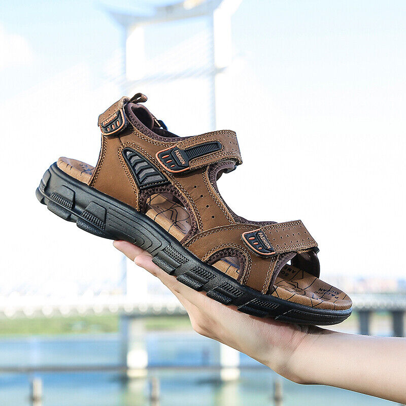 Leather Sport Sandals with Adjustable Straps for Men