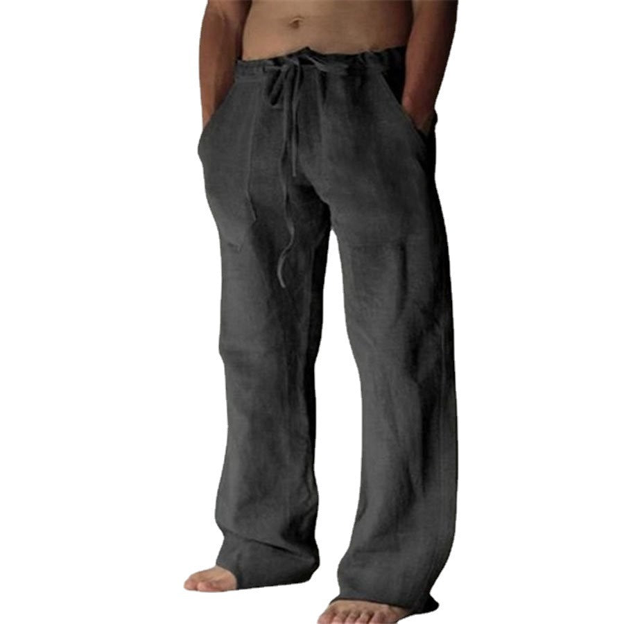 Relaxed Linen Blend Drawstring Trousers for Men