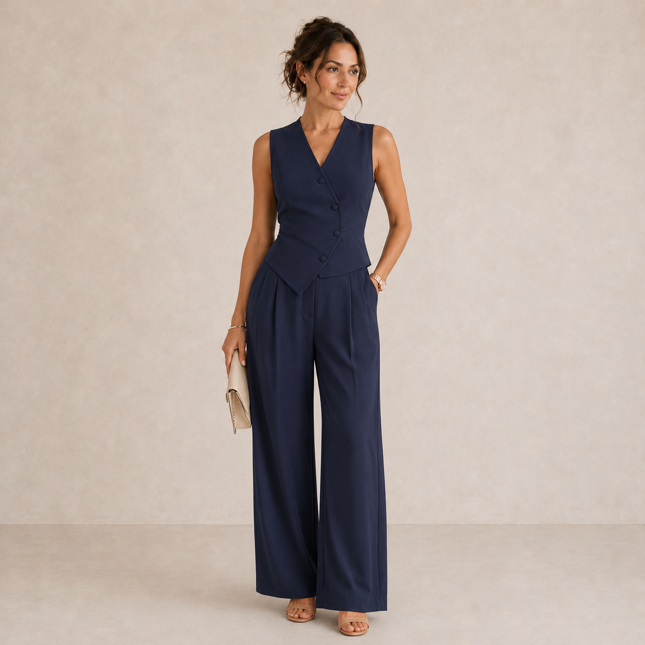 Tailored Vest and Wide Leg Trouser Two-Piece Set
