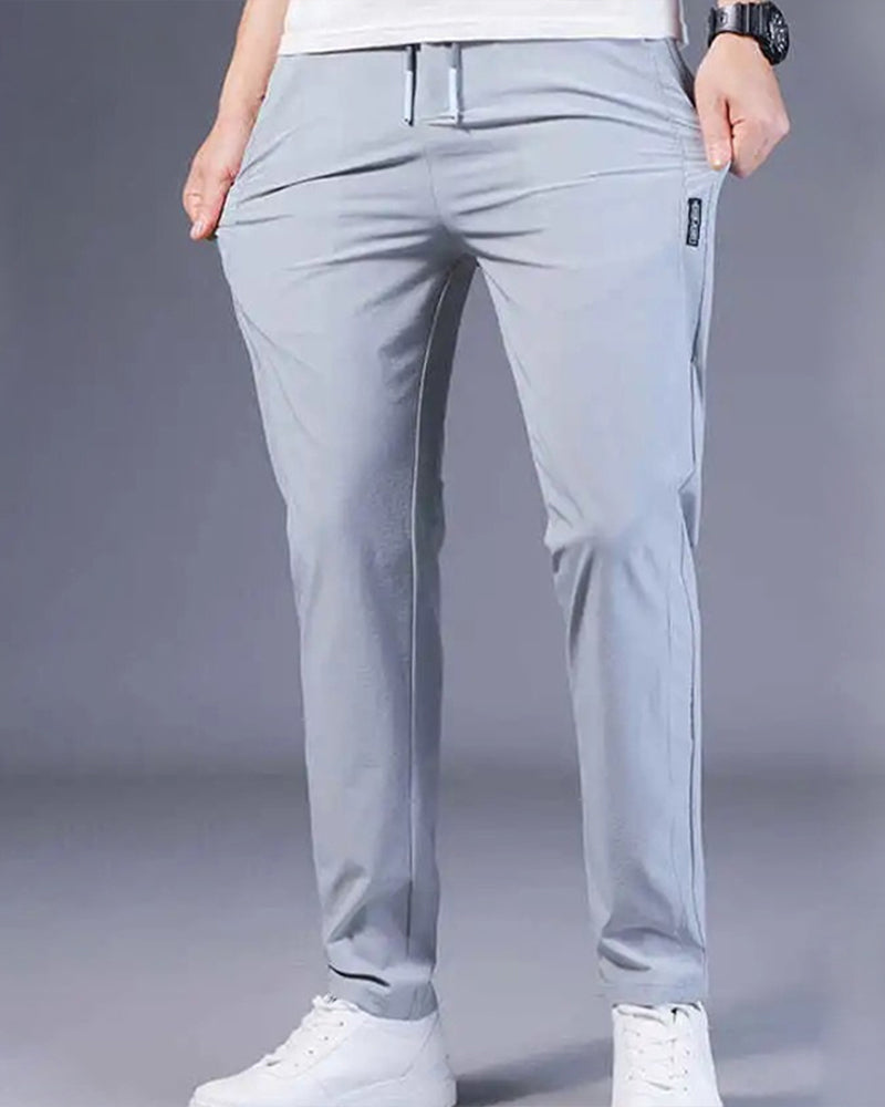 Men's Tapered Stretch Trousers with Drawstring Waist