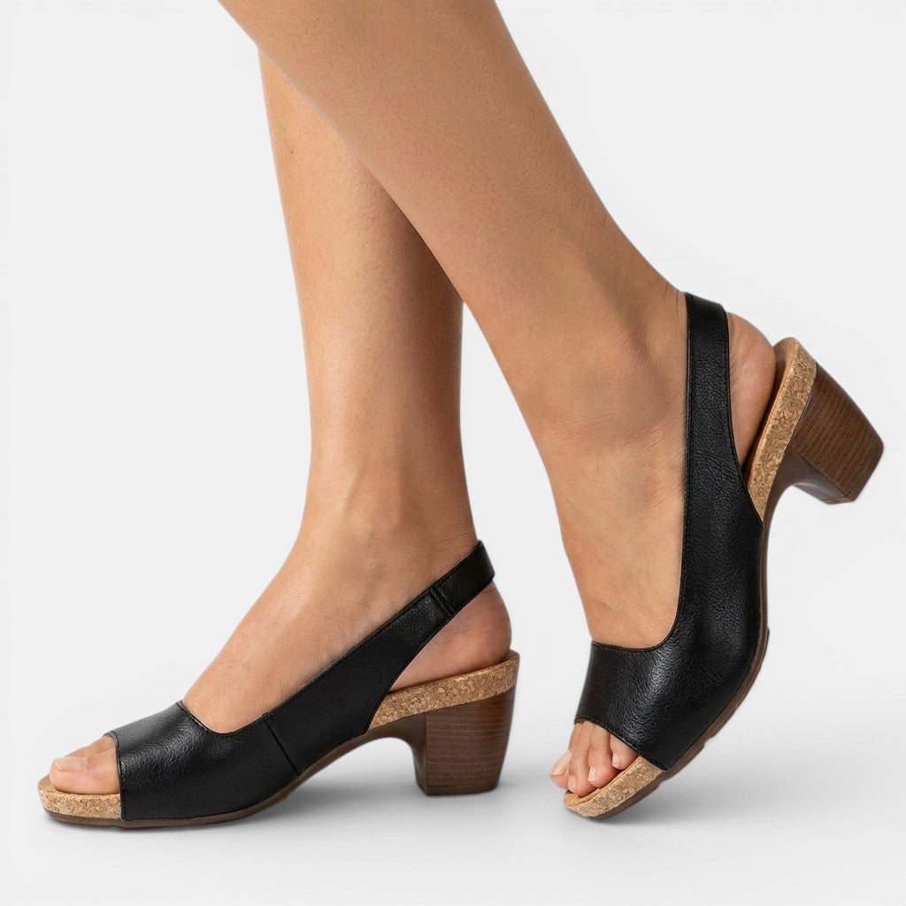 Peep Toe Slingback Cork Block Heel Sandals