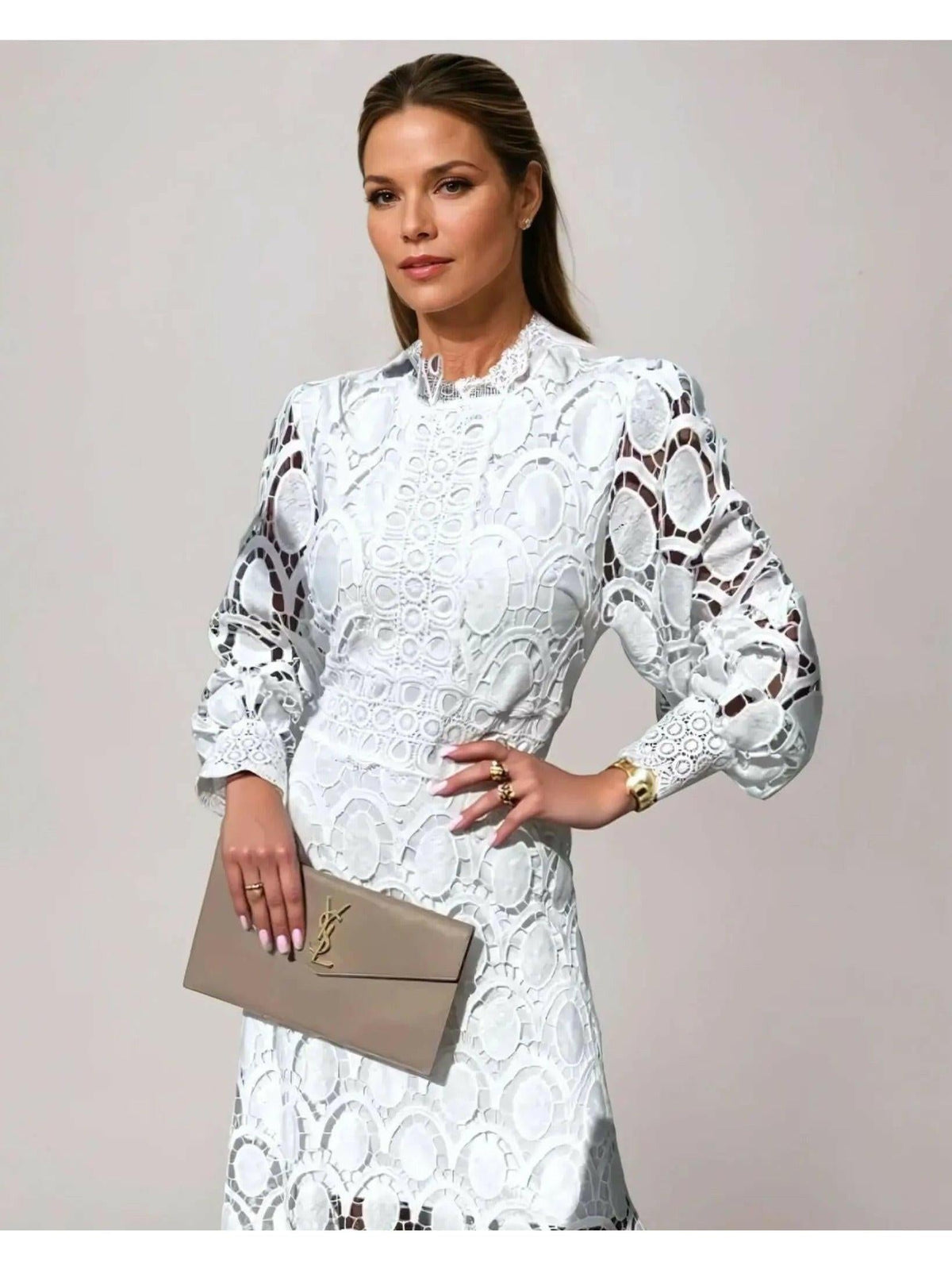 Women's Crochet Lace Long Sleeve Maxi Dress