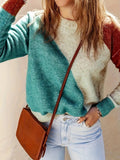 Women's geometric colour block crew neck sweater with long sleeves