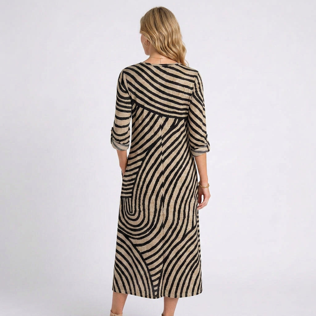 Print Midi Dress Women’s V Neck Relaxed Dress